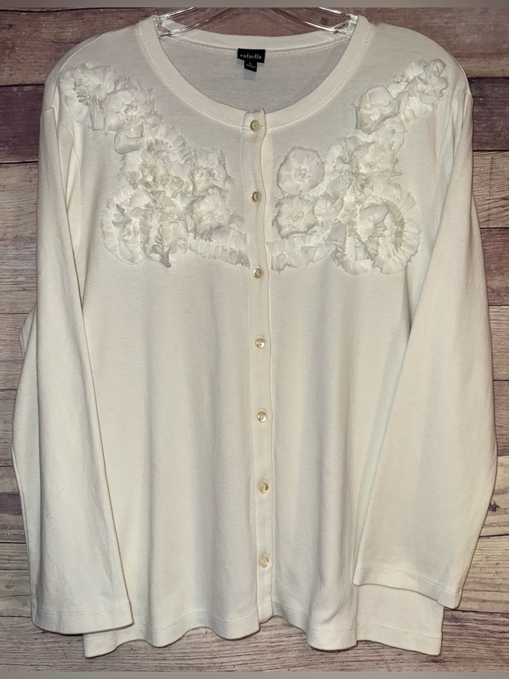 Rafaella Cream Floral-Appliqué Button Down Top